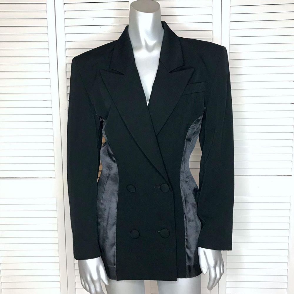 Vintage 90s M. YOKO Black Sheer Panel Wool Blazer